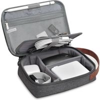WiWU Travel Electronic Organizer Case for MacBook Power Adapter Charger Cables Power Bank Tech Pouch Leather Handle Portable Bag