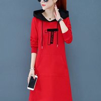 Modisches Kapuzenkleid mit Einsätzen und Taschen, Lässiges Damenkleid, Herbst-Neuheit, Langarm, Locker Geschnittenes Koreanisches Minikleid