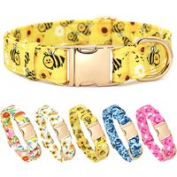 Spring Flower Dog Collar Adjustable Nylon Pet Dog Collar Metal Buckle Flower Bee Print For Small Medium Large Dogs S M L