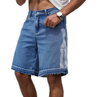 Men's summer denim shorts. Blue wide-leg denim shorts. Street fashion. Daily casual. The fit is loose and comfortable.