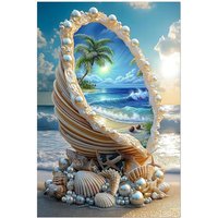 Seaside Shell 5D Mosaic Wall Art Seascape Full Square Diamond Embroidery Suitable For Adults Pearl Oyster 5D Mosaic Home Decor