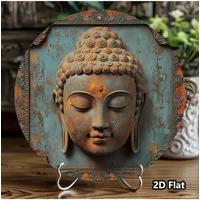 Vintage Rustic Buddha Circular Metal Wall Art - Tin Sign with Serene Design, Easy Wall-Mountable for Room Decor
