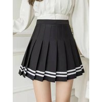 Spring and summer new striped a-line skirt pleated college style high waist side zipper skirts for women students