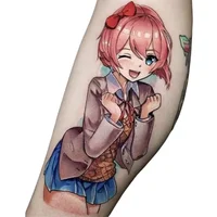 Anime Temporary Tattoos DDLC Cartoon Cute Girl Arm Waist Leg Body Art Waterproof Fake Tattoo Sticker for Woman Men Tatoo