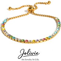 Jolivie Adjustable Crystal Tennis Bracelets for Women Stainless Steel Cubic Zirconia Chain Wrist Romantic Shiny Bracelet Jewelry