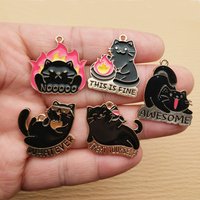 10pcs Black Cat Charm Diy Jewelry Making Accessories Enamel Earring Keychain Bracelet Pendant Alloy Metal Gold Plated