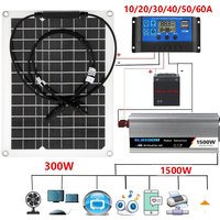 12V to 220V Solar Power System 300W Solar Panel 10A-100A Controller 1500W Modified Sine Inverter Complete Power Generation Kit