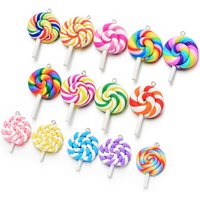 10pcs/pack Multi-color Soft Clay Simulation Lollipop Charms Pendant For Women Girls DIY Necklace Earrings Jewelry Accessories