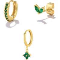 Aide 3PCs Earrings Set Colorful Zircon Charm Dangle Earrings For Women 18K Gold Plated Crystal Flower Heart Party Jewelry Set