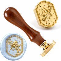 3D Branches & Birds Wax Seal Stamp and Wooden Handle set,Magnolia Embossed Stamp Sealing Removable Brass Wax Seal Head Wedding