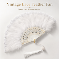 Lace Feather Folding Hand Fan, Vintage Dance Fan with Tassel for Wedding Party Costume Stage Performance