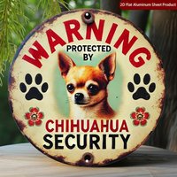 2D Flat, 1pc Chihuahua Security Warning Sign - Vintage Metal Dog Decoration with Chihuahua Security Text & Paw Prints