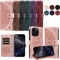 Flip Wallet Case For iPhone 17 16 15 14 13 12 11 Pro Max 16e 17e 7 8 Plus X XS XR SE 2020 2022 Leather Cover Mandala Embossed