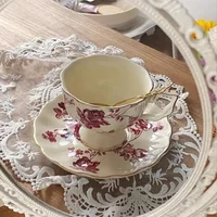 Ceramic Mug Coffee Cup Set With PlateRed Rose Afternoon Tea Cup SetVintage Porcelain Luxury KettleHome Decor