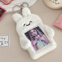 Korea Idol Photo Holder Girl Cute Keychain ID Credit Protector Stationery 3Inch Cute Cartoon Bear Rabbit Plush Photocard Holder