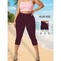 Plus Size Women High Waisted Capri Pants Super Soft No See Through Tummy Control Yoga Running Workout Home Casual