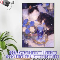 Cat 100% Fairy Dust Diamond Painting Kit Ainmal Full Diamond Cross Stitch Embroidery Flower AB Diamond Art 5D Crystal Home Decor