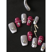 10Pcs Acrylic Press on French Style White Red Fake Nails Includes 1 Sheet of Adhesive Tabs & 1 Pc Mini File