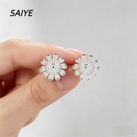 Daisy Flower Stud Earrings 925 Silver Small Sunflower Ear Studs for Women Minimalist Daily Wear Jewelry Gift