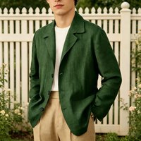 Menโs Linen Cotton Blazer Notch Lapel Regular Fit Lightweight Breathable Sport Coat British Style Summer Casual Jacket For Beach