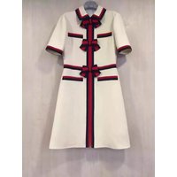 Classic Striped Color Block Bow Short Sleeve Dress Summer New Arrival Women's Fashion Vintage Style Dress