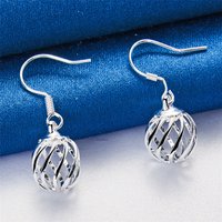 1 pair of 925 sterling silver exquisite hollow spherical pendant earrings for women's wedding jewelry luxury accessories