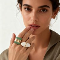 Minimalist Geometric Resin Open Ring Set Green White Stone Rings Fashion Statement Jewelry for Ladies