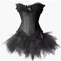 Frauen Plus Size Satin Lace Up Burlesque Korsett Tutu Rock Kleid Halloween Kostüm