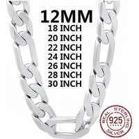 925 Sterling Silver Necklace For Men Classic 12MM Cuban Chain 18-30 Inch Charm High Quality Fashion Jewelry Wedding
