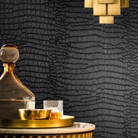 Black Peel and Stick Wallpaper Crocodile Self Adhesive Wallpaper Embossed Removable Contact Paper Textured for Cabinet Bedroom