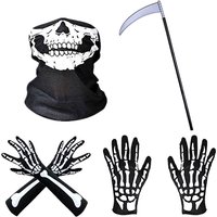 Halloween Skeleton Gloves Costume Spooky Grim Reaper Mask Cosplay Horror Vampire Party Scythe Costume Adult Child