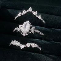 Fashion zirconia Crescent Engagement Ring Sets Moon Pattern Vintage Engagement Ring Art Temperament Jewelry 3pcs