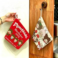 Happiness M-MonchhichiS good fortune Hanging Style Hand Wiping Towel, Polyester Cotton, Anti-fade for Indoor Kitchen Living Room