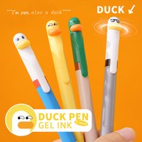 4 Pcs/Set Cute Duck Design Gel Ink Pen Smooth Writing Quick Dry 0.5mm Black Pens Student School Office Stationery Gifts Supplies