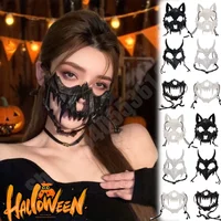 1PC Halloween Cosplay Half Mask Dragon God Tiger Night Fork Tengu Wolf Man Performance Skull Face Mask