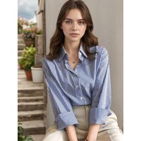 AOSSVIAO 2026 Spring Autumn Classic Striped Woman Blouses Shirt Lady Long Lantern Sleeve Stand Collar Loose Blusas Tops