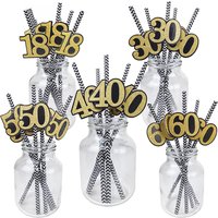 Men Women Birthday Disposable Straw Happy 18th 30th 40th 50th 60th Birthday Paper Straw Decor Anniversary Birthday Party Supplie
