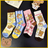 Cute Rilakkuma Cartoon Pattern Socks Mid-Calf Soft Fluffy Autumn Winter Trendy Japanese Style Over-The-Knee Cosplay Socks