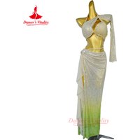 Belly Dancing Suit for Women AB Stones Fringe Bra+Sexy Gradient Long Skirt 2pcs Adults Oriental Dance Performance Costumes