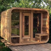 Traditional 6 Person Outdoor Sauna Room 6kW Stove Red Cedar Square House Far Infrared Steamer with Control Panel Custom