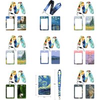 Van Gogh Design Credential Holder Keychains with Neck Lanyard for Pass Card Credit Card Phone Strap Wholesale