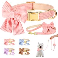Cute Dog Collar Leash Set With Bowknot Soft Velvet Puppy Dogs Collars Outdoor Pet Walking Lead For Small Medium Dogs Chihuahua