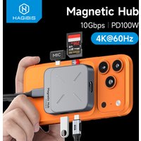 Hagibis Magnetic USB C Hub Type-C Multiport Adapter Docking Station 4K HDMI 100W PD For Macbook iPhone 17/16 Pro Thunderbolt 4