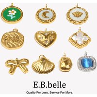 E.B.belle Small Cute Bowknot Star Heart Shell Flower Moon Pendants Stainless Steel 18K Gold Plated Charm DIY Necklace Bracelet