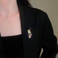 Korean fashion cute milk tea cup zircon small brooch creative elegant small pin clothing designer interesting accessories