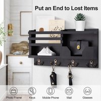 Wall-mounted keychain, mail rack with 4 double key hooks, porch country-style mail sorting rack, made of natural wood.