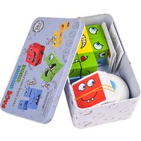 Large Learning Educational Toy Set Cards Emoticon Puzzle Face Change Cubes Wooden Toys Building Blocks Game For Children Kids