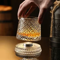 Tumbler Whiskey Glass with Base Crystal Whiskey Glasses Rotating Spinning Wine Brandy Glass Cup Drinkware for Bar Home