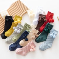 Baby Girls Cherry Ball Knee High Socks Toddler Tube British Style Princess Socks For Kids Knitted Sock Leg Warmer 0-4 Years
