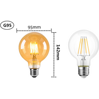 LED Edison Filament Light Retr Bulb Brown Golden G95 4W 6W 8W 2700K Dimmable E27 AC 220V 110V Dimmer Restaurant Bedroom